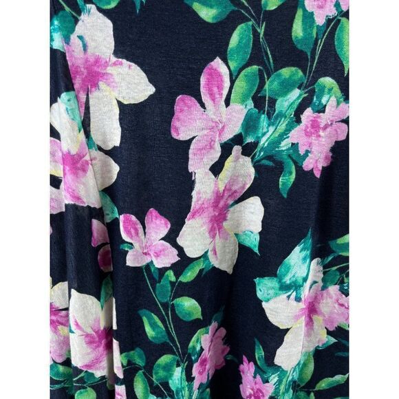 J. Jill Love Linen Tropical Floral Side Tie Short Sleeve Top Blouse Large Navy - Picture 2 of 9